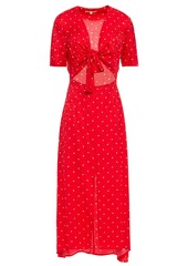 Maje Woman Knotted Cutout Polka-dot Satin-jacquard Midi Dress Red