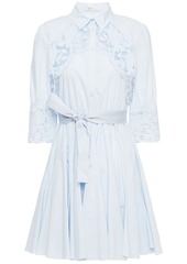 Maje Woman Rebella Broderie Anglaise-trimmed Cotton-poplin Mini Shirt Dress Sky Blue