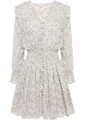 Maje Woman Roseau Shirred Floral-print Cotton-voile Mini Dress Stone