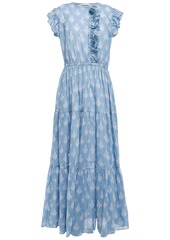 Maje Woman Roses Ruffle-trimmed Printed Cotton-voile Maxi Dress Light Blue