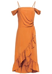 Maje Woman Routila Wrap-effect Cold-shoulder Ruffled Broadcloth Dress Orange