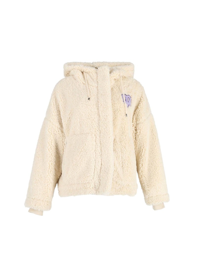 Maje x Varley Bayavar Hooded Jacket in Cream Faux Fur