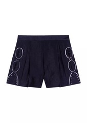 Maje Openwork Linen Shorts with Rivets