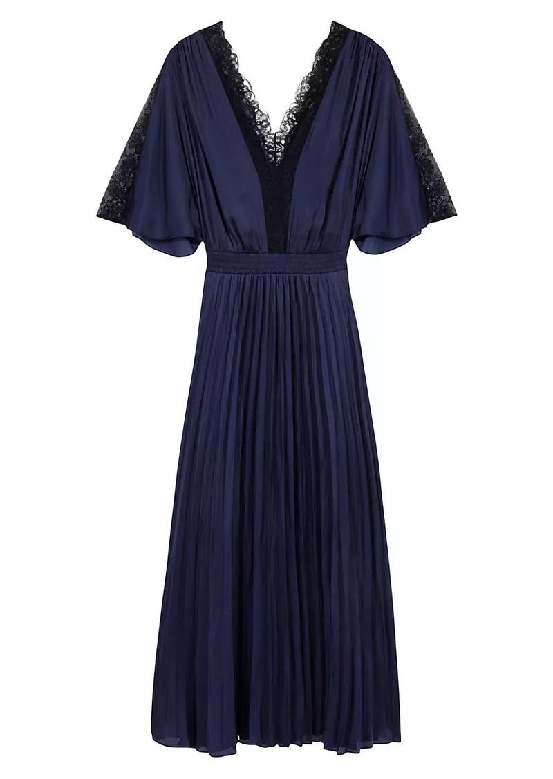 Maje Pleated Maxi Dress with Lace