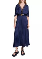 Maje Pleated Maxi Dress with Lace