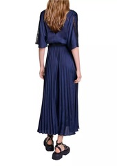 Maje Pleated Maxi Dress with Lace