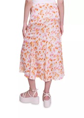 Maje Satin-Effect Floral Skirt