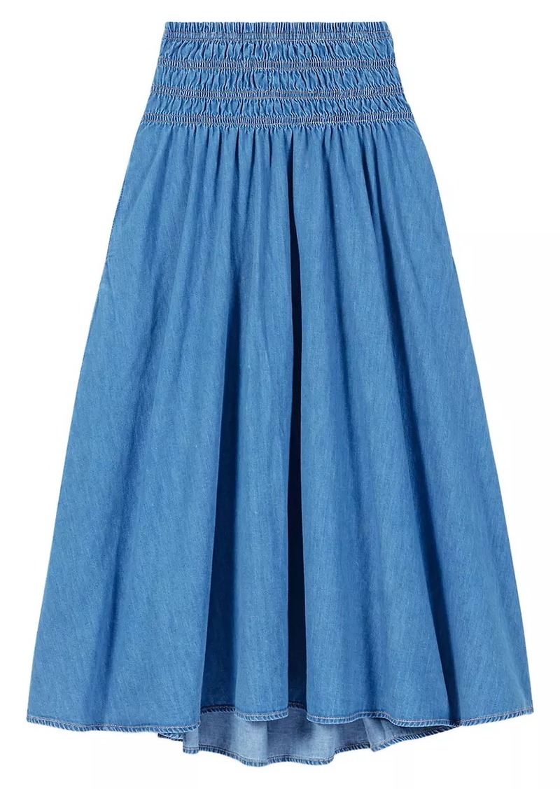 Maje Smocked Denim Skirt