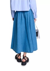 Maje Smocked Denim Skirt