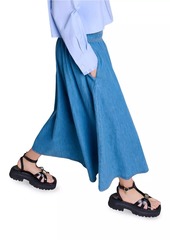 Maje Smocked Denim Skirt