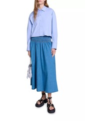 Maje Smocked Denim Skirt