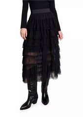 Maje Tulle Midi Skirt