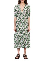 maje Botanical Print Elbow Sleeve Dress in Green at Nordstrom