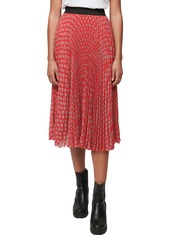 maje Jung Print Pleated Skirt in M Red Monogram at Nordstrom