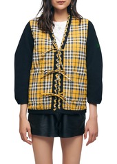 maje Mystero Reversible Check Cardigan in Yellow at Nordstrom