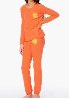 Malibu Sugar Girls Checkered Smiley Supersoft Sweatpants In Orange