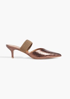 Malone Souliers - Maisie 45 cord-trimmed metallic snake-effect leather mules - Metallic - EU 37