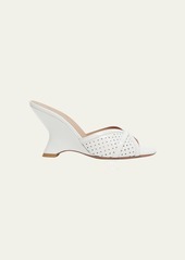 Malone Souliers Perla Perforated Patent Wedge Slide Sandals