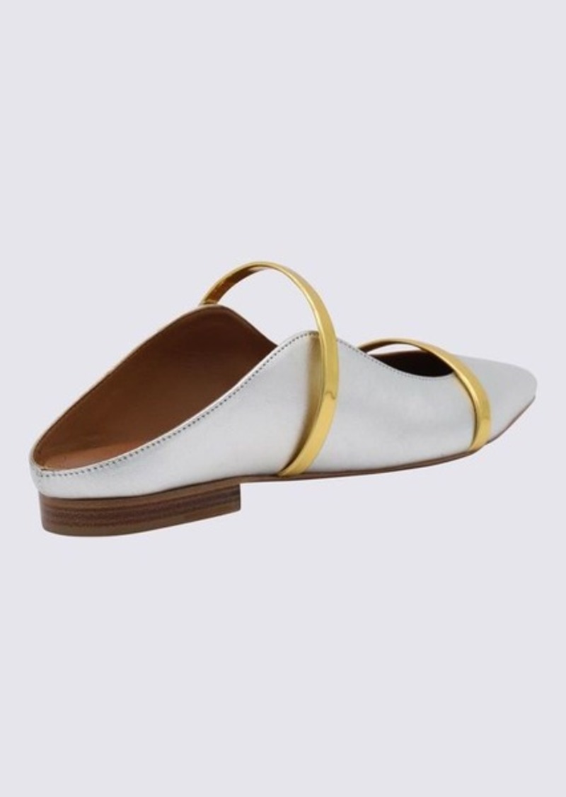 MALONE SOULIERS SILVER AND GOLD-TONE LEATHHER MAUREEN FLAT SHOES