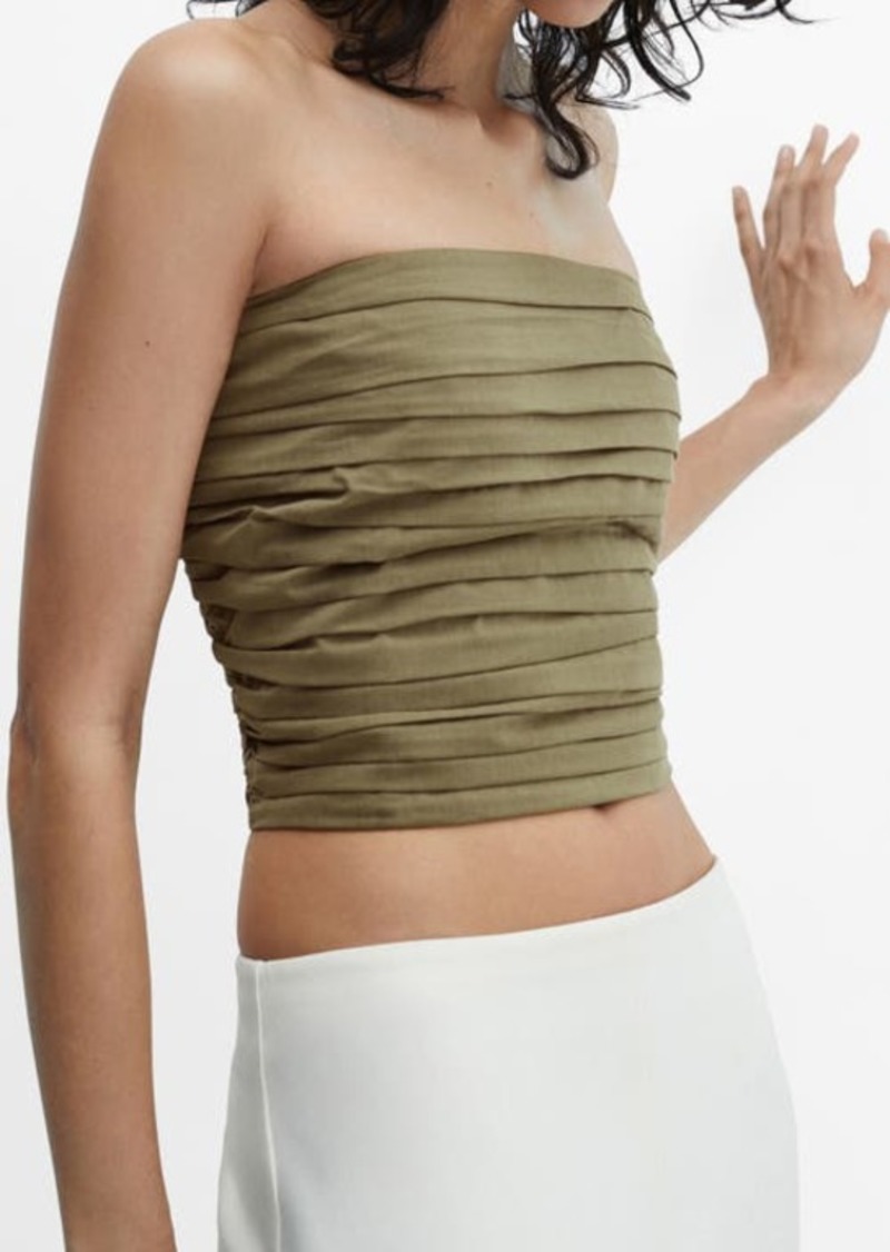 MANGO Angie Ruched Strapless Crop Top