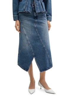 MANGO Asymmetric Denim Midi Skirt
