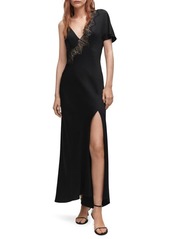 MANGO Asymmetric Lace & Satin Dress