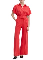 MANGO Belted Flare Leg Jumpsuit