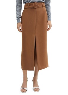 MANGO Belted Front Slit Midi Skirt