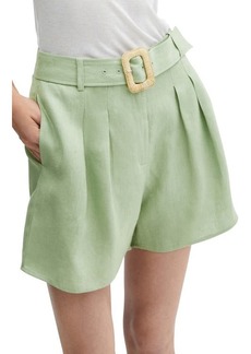 MANGO Belted Linen Shorts