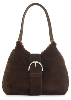 MANGO Buckle Faux Fur & Leather Shoulder Bag