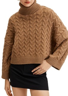 MANGO Cable Cowl Neck Sweater in Medium Brown at Nordstrom