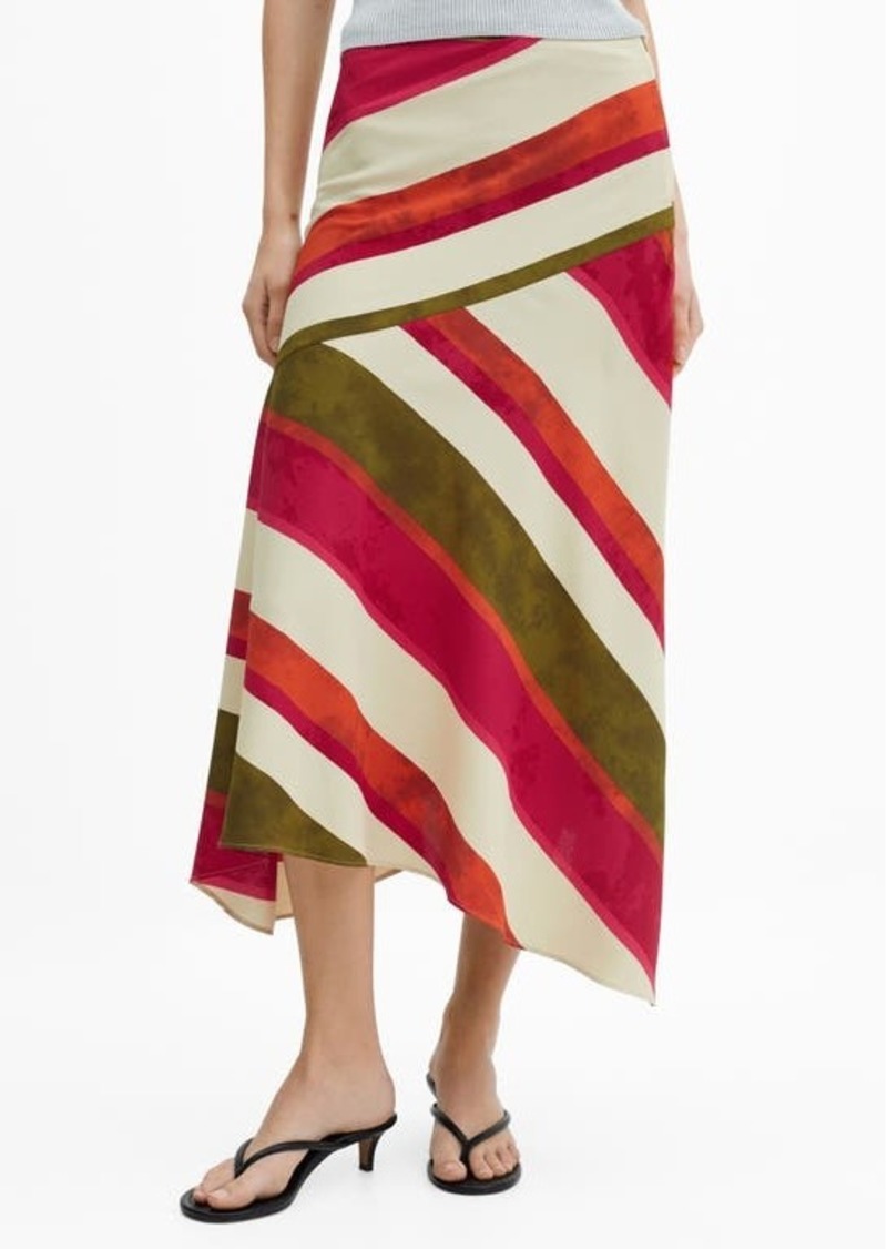 MANGO Cherry Stripe Satin Maxi Skirt