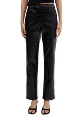 MANGO Croc Embossed Faux Leather Straight Leg Pants