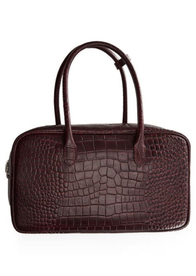 MANGO Croc Embossed Leather Handbag