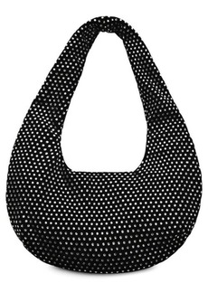 MANGO Crystal Embellished Velvet Hobo Bag