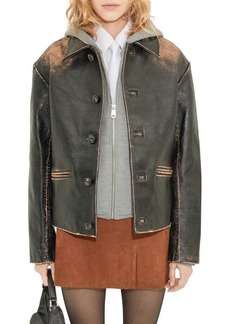 MANGO Distressed Leather Jacket