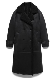 MANGO Double Breasted Faux Shearling Coat