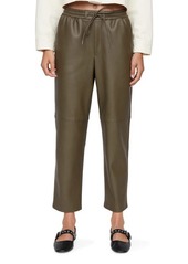 MANGO Drawstring Waist Faux Leather Tapered Leg Ankle Pants