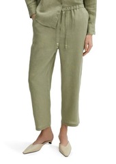 MANGO Elastic Waist Crop Straight Leg Linen Pants