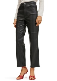 MANGO Faux Leather Straight Leg Jeans in Black at Nordstrom