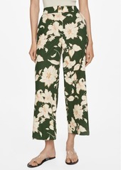 MANGO Floral Crop Linen Blend Trousers