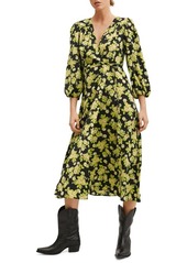 MANGO Floral Knot Waist Dress in Yellow at Nordstrom