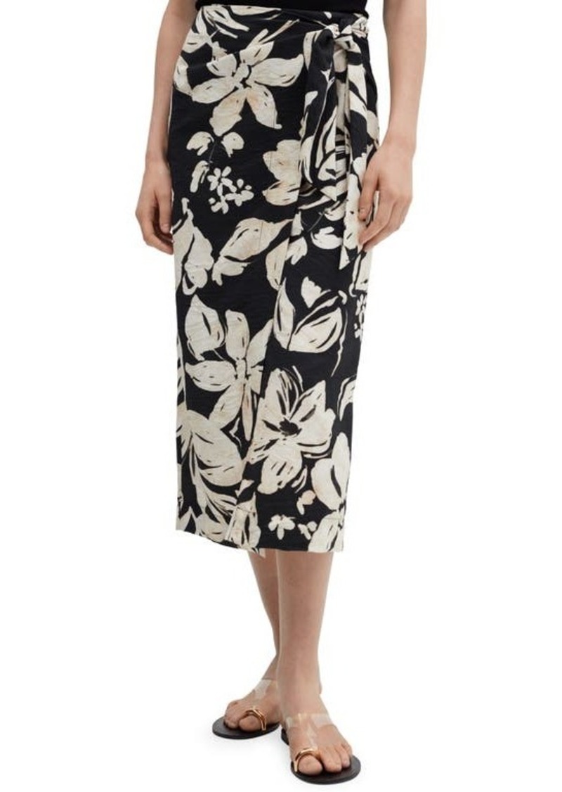 MANGO Floral Wrap Midi Skirt