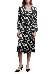 MANGO Geo Print Long Sleeve Satin Dress