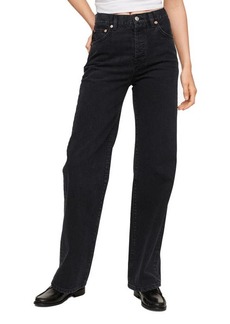 MANGO High Waist Straight Leg Jeans in Open Grey at Nordstrom
