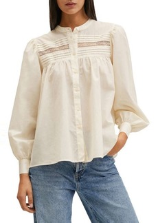 MANGO Lace Cotton Blouse in Ecru at Nordstrom