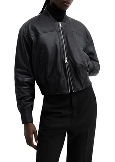 MANGO Leather Bomber Jacket