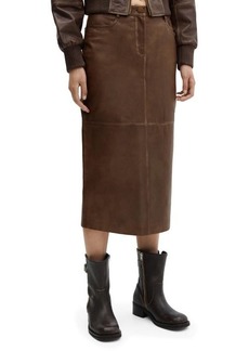 MANGO Leather Midi Skirt