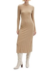 MANGO Long Sleeve Funnel Neck Rib Sweater Dress