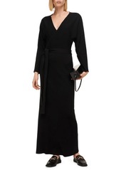 MANGO Long Sleeve Knit Wrap Dress in Black at Nordstrom